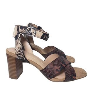 Alfani Irinna Brown Snakeprint Open Toe Buckle Ankle Strap Sandals Sz 8M